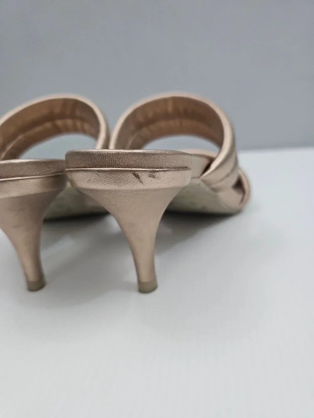 Pedro Garcia Napa Dual Band Mule Sandal EU 39 Metallic Rose Gold Heeled Slide